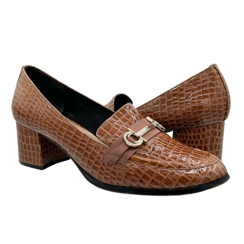 Asos Stirrup Heeled Embossed Croc Loafer (9)